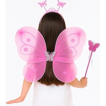 Pembe Kız Seti 50 Cm Kanadı, Taç Ve Asa