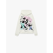 Koton Lisanslı Mickey Ve Minnie Mouse Baskılı Oversize Kapşonlu Sweatshirt Ekru 6wkg10438ak Ekru