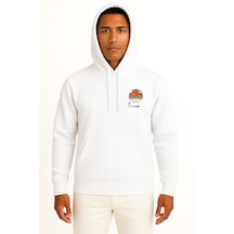 Kapüşonlu Funny Dog With Hat And Headphones Cep Ve Sırt Tasarımlı Unisex Sweatshirt Beyaz