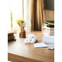 Yatan Kawaii Sevimli Beyaz Hamster Fotoğraf Ve Not Tutucu - Ofis Masa Not Tutacağı Beyaz