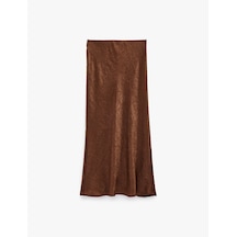 Koton Balık Kesim Slim Fit Midi Boy Dokulu Saten Etek Kahverengi 6sak70039pw Kahve