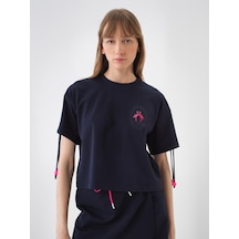 Xint Lacivert Pamuk Dokulu Oversize Tişört 602478