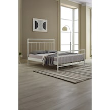 Odin Çift Kişilik Metal Karyola-beyaz Ahşap Latalı