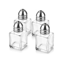 Mini Cam Tuzluk Biberlik Seti Kare Baharatlık Paslanmaz Çelik Kapaklı Şeffaf Cam Sofra Tuzluk Baharat Kabı Modern Dekoratif Tuzluk Biberlik Takımı 4 Acı Kahverengi