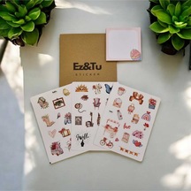 3'lü Kalp Desenli Etiket Ve Şekerli Küp Not Stıckerlar Vintage Sticker Ajanda Journal Için Uygun Çok Renkli