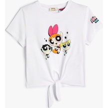 Koton Powerpuff Girls Crop Tişört Lisanslı Bağlamalı Pamuklu Beyaz 4skg10140ak 4SKG10140AK000 Beyaz