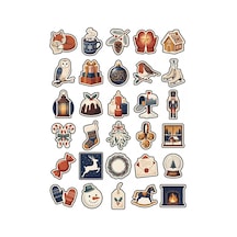 30 Adet Vintage Yılbaşı Posta Pulu Sticker Seti - Laptop Ajanda Scrapbook İçin Çok Renkli