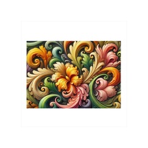 Spiral Desen Ve Çiçekler Dekoratif Ahşap Tablo