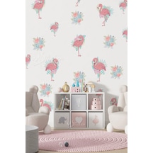 Filamingolar Ve Soft Renkli Çiçekler Çocuk Bebek Odası Duvar Cam Dolap Sticker Seti