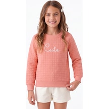 Onloox Kız Çocuk Somon Kız Çocuk Somon Kapitone Bisiklet Yaka Uzun Kollu Pullu Yazı Baskılı Sweatshirt 1.5-5 Yaş