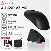 Aj139p V3 Mc Kablosuz Oyuncu Mouse-800 Mah Batarya Rgb Şarj İstasyonu Çanta Ve Tape Diğer