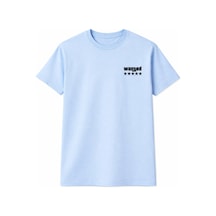 Unisex Wanted Baskılı Oversize Tişört %100 Pamuk Bisiklet Yaka Günlük Streetwear T-shirt Bebe Mavi