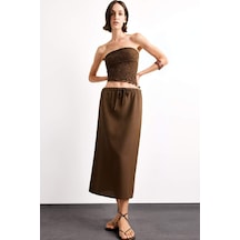 Defacto Relax Fit Beli Lastikli Dokuma Midi Etek G0437ax25smbn214 Kahve