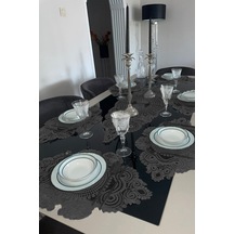 Amerikan Servis, 1 Runner 6 Supla Yemek Servis Takımı, Masa Örtüsü Seti, Servis Sunum Seti - Siyah Diğer