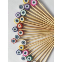 100 Adet Dekoratif Renkli Nazar Boncuklu Kokteyl Kürdanı 6,5 Cm - Nazarboncuklu Pasta Kürdanı