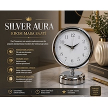 Noble Time 25 X 20 Cm Metal Krom Masa Saati Silver Aura Serisi