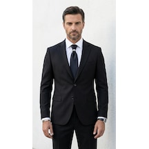Erkek Slim Fit Klasik Ceket Dokulu Kumaş Modern Kesim Siyah
