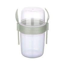 1100 Ml Çift Hazneli Çatal Kaşıklı Müsli Yulaf Diyet Atıştırmalık Yemek Taşıma Saklama Kabı - Yeşil Çok Renkli