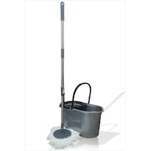 Büyük 19 Lt. Mikrofiber Döner Başlıklı Otomatik Kendinden Sıkmalı Yassı Tekerlekli Mop Mob Temizlik Seti Paspas Takımı Uzun Döner Hareketli Başlıklı Saplı