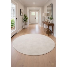 Raschel Carpet Premium Yuvarlak Yıkanabilir Leke Tutmaz Bohem Yolluk Halısı Özel Seri Kaymaz Taban Halı Krem