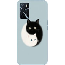 Oppo A16 Uyumlu Yin Yang Kediler Baskılı Silikon Kılıf Renkli