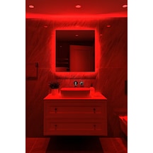 Digital Hayat Kırmızı Led Işıklı Kare Ayna Dekoratif Banyo Makyaj Aynası Kırmızı