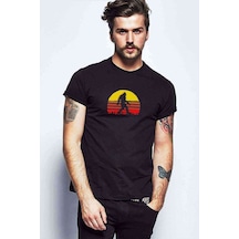 Silhouette Retro Sasquatch Goril Baskılı Siyah Erkek Tshirt