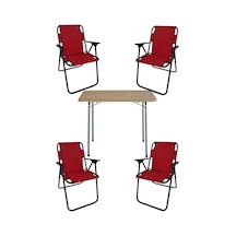 Bofigo 60X80 Çam Desenli Katlanır Masa + 4 Adet Katlanır Sandalye Kamp Seti Bahçe Takımı Kırmızı