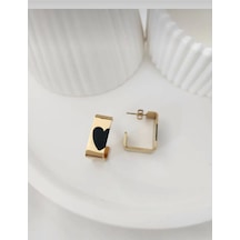 Siyah Kalpli Çelik Gold Küpe Çok Renkli