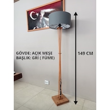Açık Meşe Ahşap Köşe Lambası-gri Başlıklı Lambader