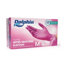 Dolphin Tek Kullanımlık Pembe Nitril Eldiven - Muayne Eldiveni Medium Orta Boy - 100'lü Paket