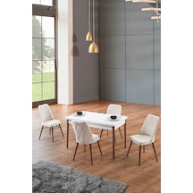 Morkese Home Consept Gemma Beyaz 80x130 Açılabilir 4 Sandalye Silinebilir Kumaş Mutfak Masası Takımı Yemek Masası Takımı Krem