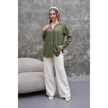 Polologin Butik Haki Yeşil Dökümlü Gömlek Haki