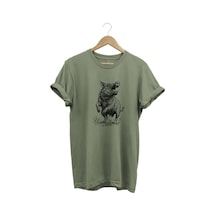 Avcılık Hunter Domuz Avcılığı Baskılı %100 Pamuk Regular Fit Unisex T-shirt Haki