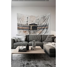 Kutsal Topraklar Kabe Desenli Duvar Halısı Duvar Örtüsü Tapestry Süet Dokulu Kumaş