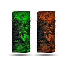 Dair Yeşil Turuncu Boya Desenli 2'li Set Boyunluk Bandana Outdoor Balaklava Yüz Maskesi Kafa Bandı