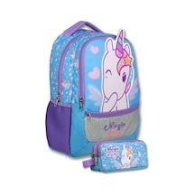 Ümit Çanta Mor - Turkuaz Kız Çocuk Magic Unicorn Baskılı İlkokul Çantası Ve Kalemlik Seti - Setumt6015c Çok Renkli