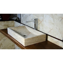 Köşeli Traverten Yay Mermer Lavabo