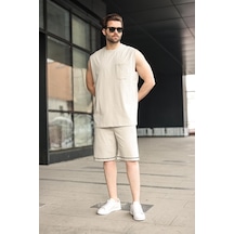 Madmext Boyalı Gri Bisiklet Yaka Kolsuz Erkek Şort T-shirt Takım E7351 Boyalı Gri