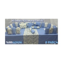 Montessori Uyku Seti, Çift Yönlü, 90x190, %100 Koton, 8 Parça, Nevresim 155 215, Lastikli Çarşaf Mavi Mavi