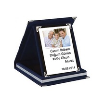 Fotoğraf Baskılı Kişiye Özel Mavi Kadife Plaket (9X12 Cm)