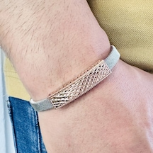 Gümüş Erkek Bileklik 14k Rose Altın Kaplama ,ışıltılı Desen Gümüş