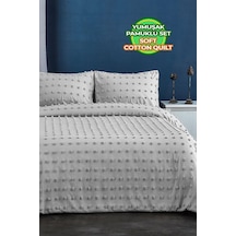 Evlen Home Pamuklu Emmy Yatak Örtüsü Seti Günlük Çift Kişilik Boho 3 Parça Dolgulu Tufting Gri Gri