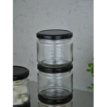 6 Adet 300 Ml Metal Siyah Kapaklı Konserve Şeffaf Cam Magnolya Ka
