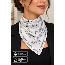 Herşeynota Atatürk İmza Desenli Beyaz %100 Pamuk 52x52cm Fular Bandana Okul, Etkinlik, Tören, Gösteri Çok Renkli