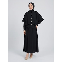 Nevayla Moda Pelerin Detaylı Modal İkili Takım / Siyah- T115