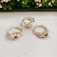 3'lü Modern Vintage Yüzük Seti Altın Renk Gold