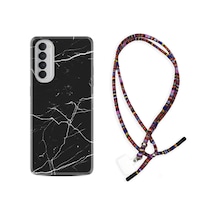 Oppo Reno 4 Pro Kılıf Rasta Boyun Askılı Siyah Mermer 1299 Siyah