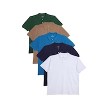 Tudors Erkek Regular Fit %100 Pamuk 5'li Yeşil-kahverengi-indigo-beyaz-lacivert Renk Cepli Polo Yaka Tişört-34522 Multi