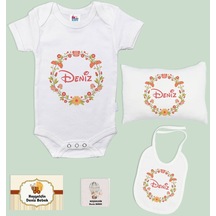 Bk Kids Kişiye Özel İsimli 5 Parça Beyaz Bebek Body Zıbın Yastık Hediye Seti, Yeni Doğan Bebek Giyim Hediyesi-8